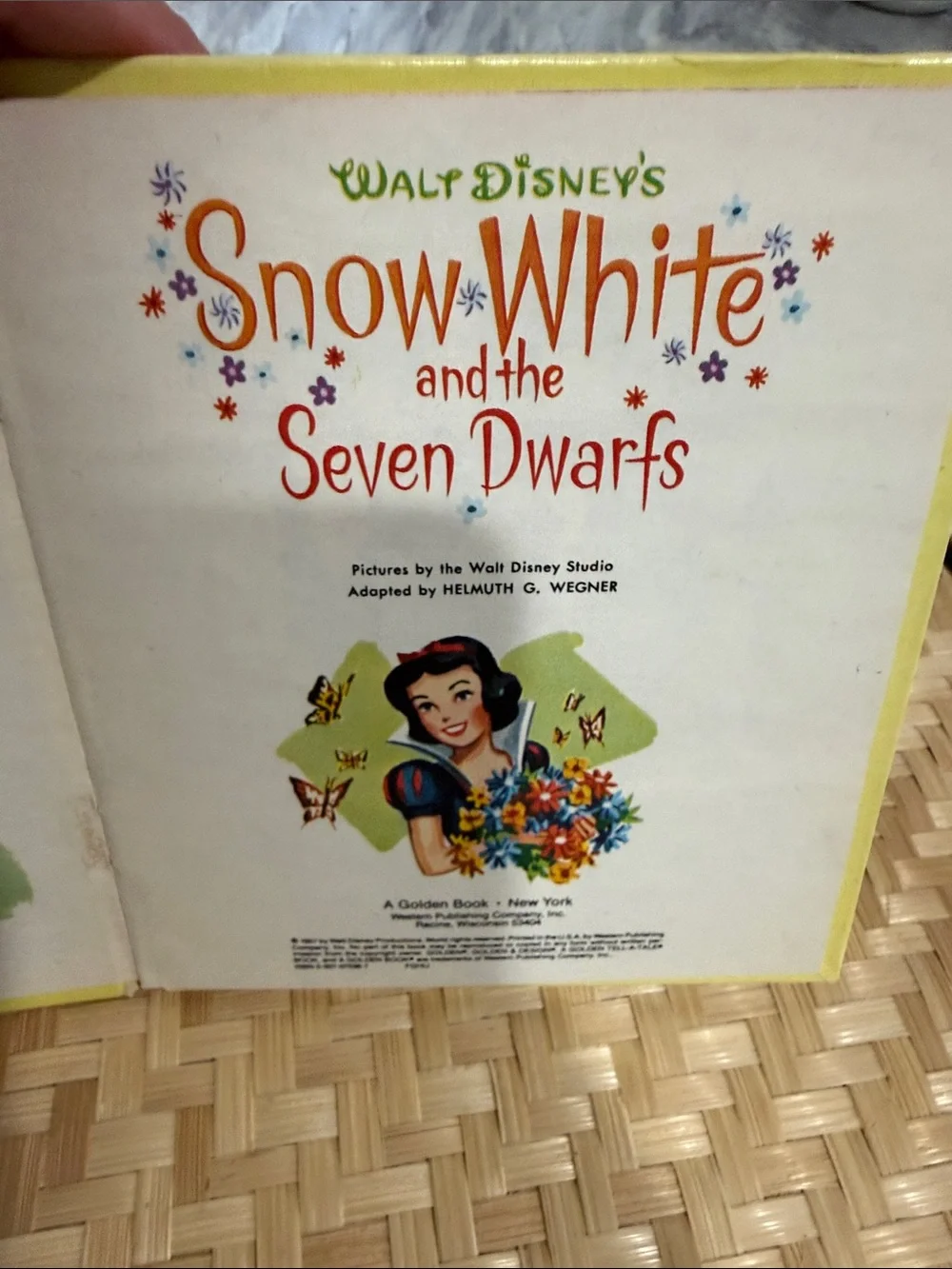 Vintage Walt Disney Snow White and the Seven Dwarfs Kids Story Book - Yellow